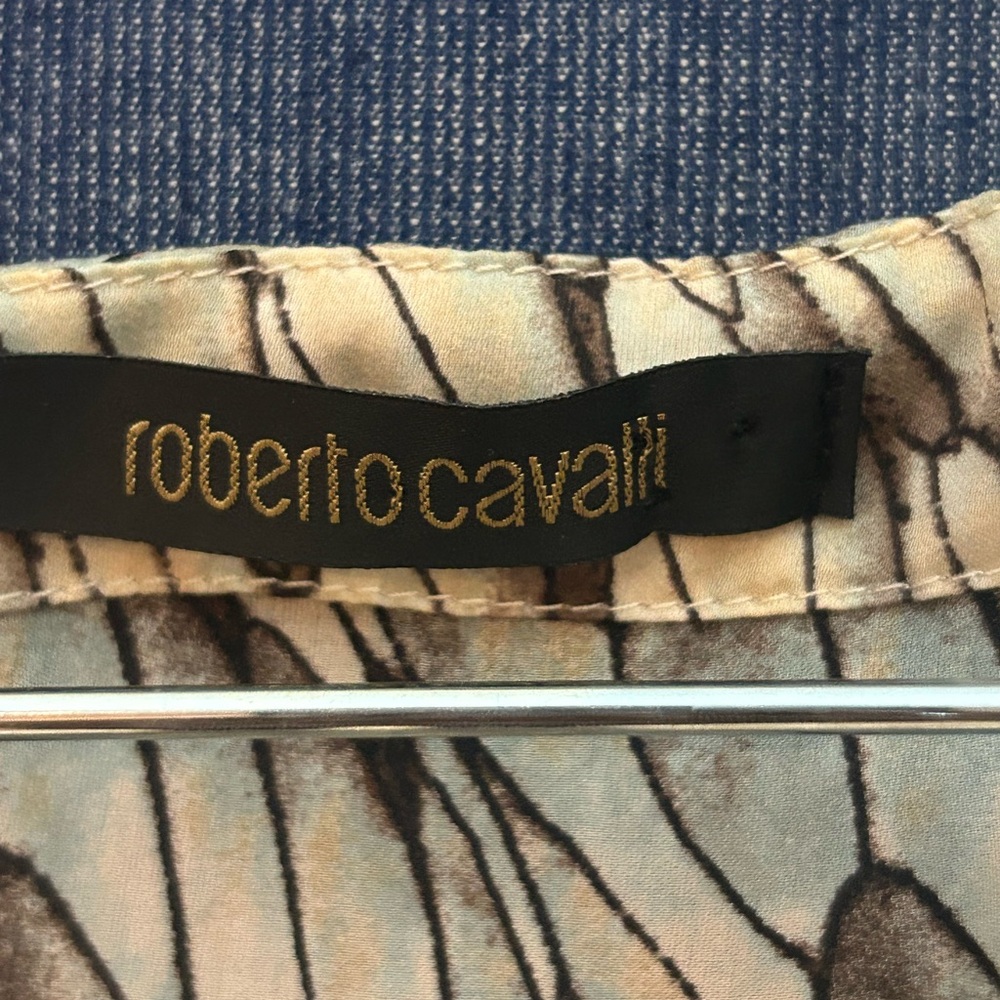 Roberto Cavalli Beige and Black Feather-Print Peasant Blouse - Picture 4 of 11